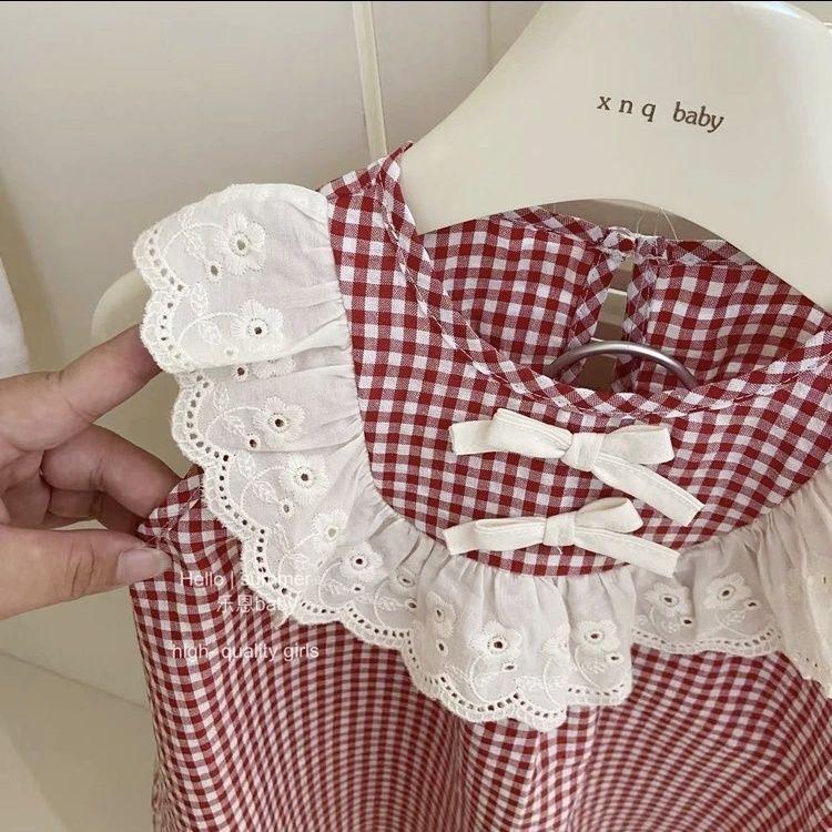 Summer Girls Red Plaid Sleeveless Vest Dress Cute Princess Baby Toddler Dress