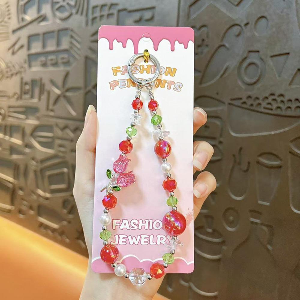 

Pearl Cell Phone Chain Tulip Flower Mobile Phone Lanyard Crystal Bead Phone Strap New Year Gift красный