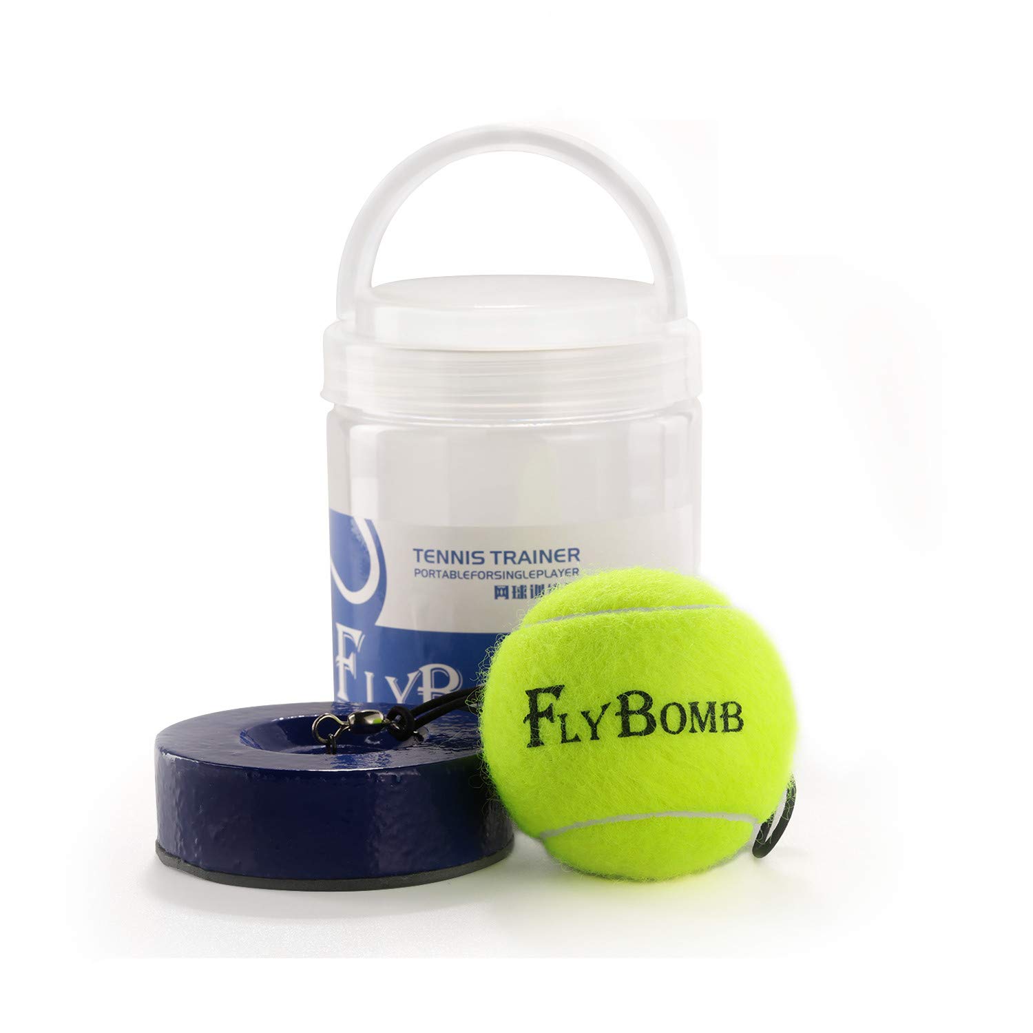 

flybomb New Portable Tennis Trainer, 900g Iron Base for Stability, No Water or Sand Required, Automatic Ball Return (Set Up)