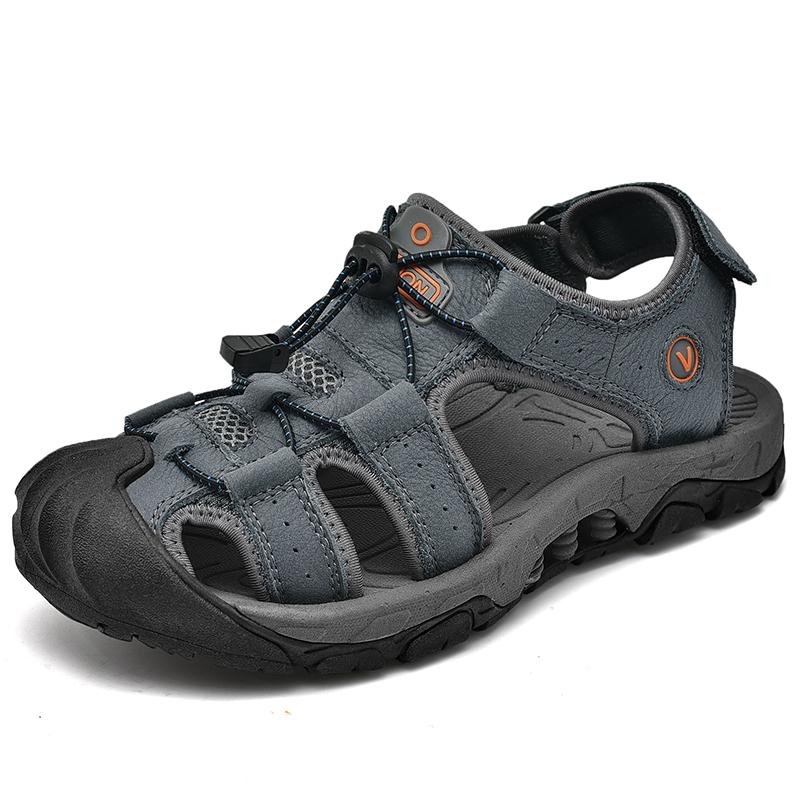 Summer Genuine Leather Men's Shoes New Plus Size Mens Sandals Fashion Casual Outdoor Beach Slippers Breathable Baotou Shoes