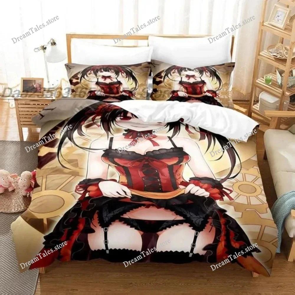 Date A Live Kurumi Tokisaki Bedding Set Cartoon Anime Set Adult Kid Bedroom Duvet Cover Sets 3D Print Kawaii Anime Luxury Gift
