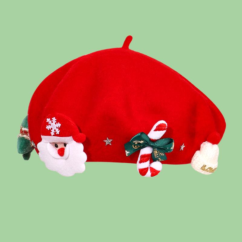 1Pc Christmas Hat Beret Headwear Xmas Wool New Year Dress Up