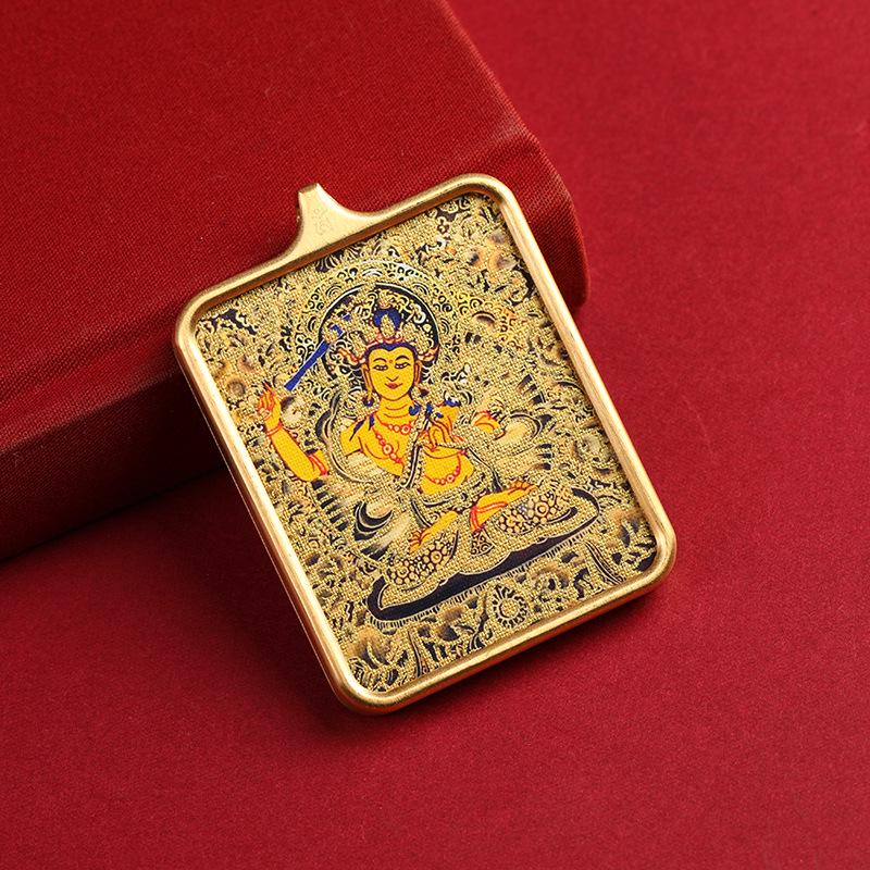 Gold-Inlaid Eight Guardian Deities Thangka Necklace with Past Life Pendant