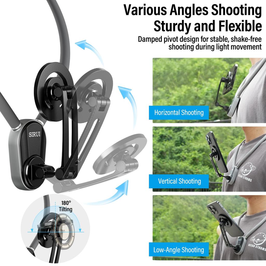 SIRUI Magnetic Neck Mount for POV Necklace Mount Vlogging Accessories for Android GoPro Hero Insta360 Action Cameras Phones, Hands-Free iPhone,