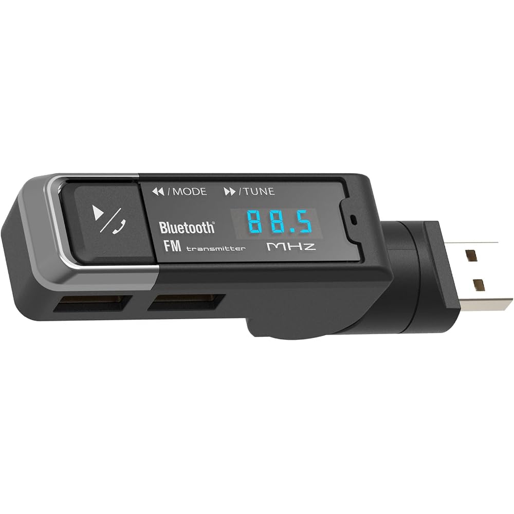Kashimura Slim Design Bluetooth FM Transmitter with USB 2 Ports 4.8A Multi-Function Device