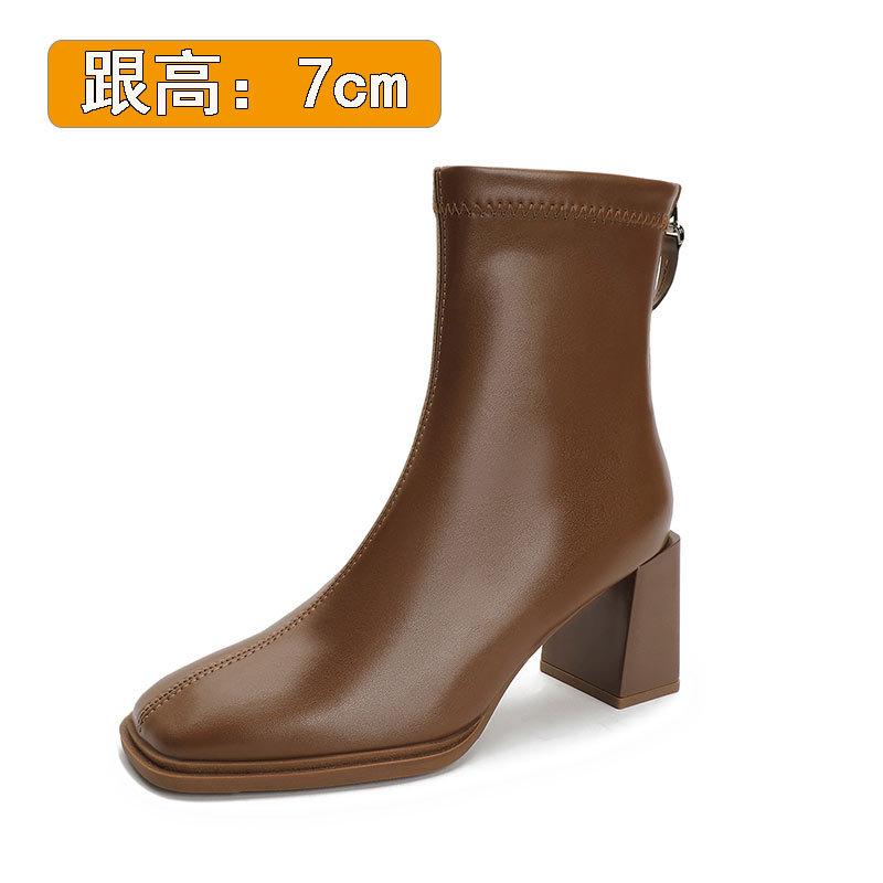 Wow custom~ high heel short boots thick heel fashion boots soft leather spring and autumn single boots square head thin boots