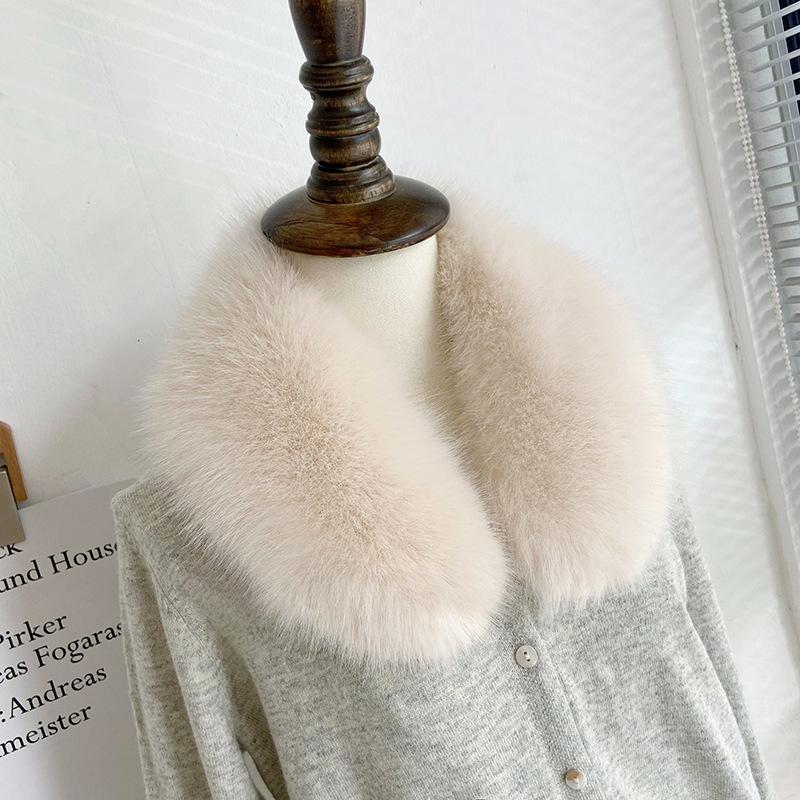 Bufanda de invierno de piel sintética gruesa de pelo de zorro para hombres y mujeres, ropa de algodón universal, abrigo, bufanda de cuello redondo para mujer