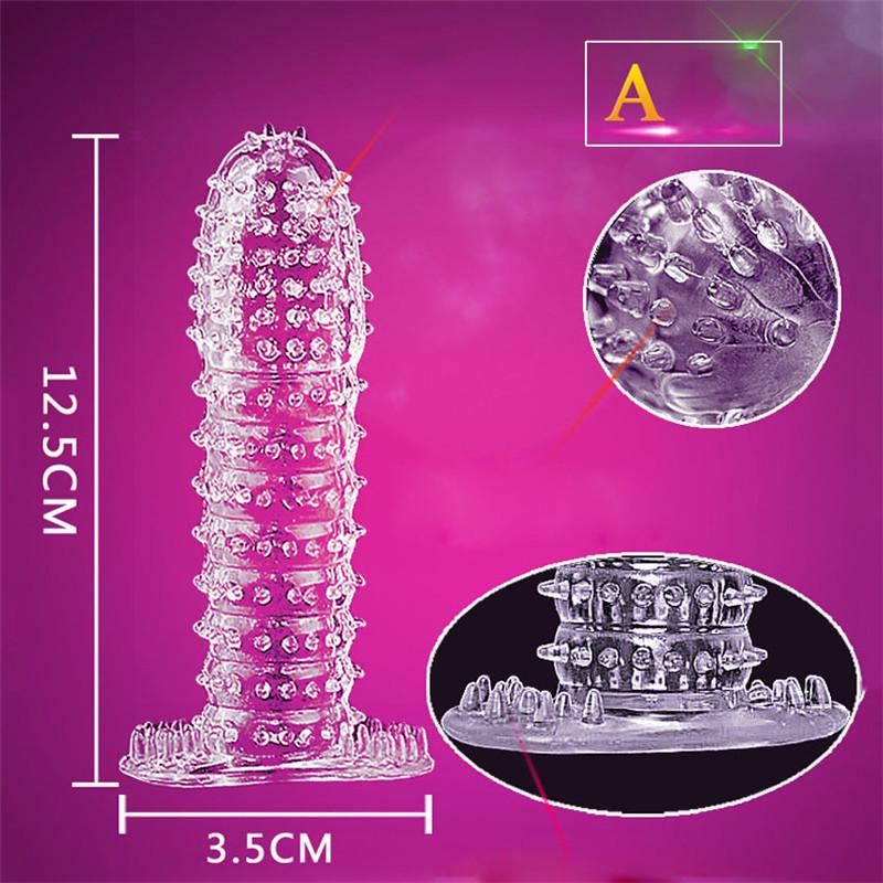 Giocattolo sexy per adulti con punte in silicone di cristallo punteggiato a costine trasparente riutilizzabile per preservativo per massaggio del pene