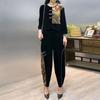 Gold Velvet Fashion Loose Mom Suit Elegant Lady Chinese Style Plaque Embroidery Print Patchwork Two-Piece Set