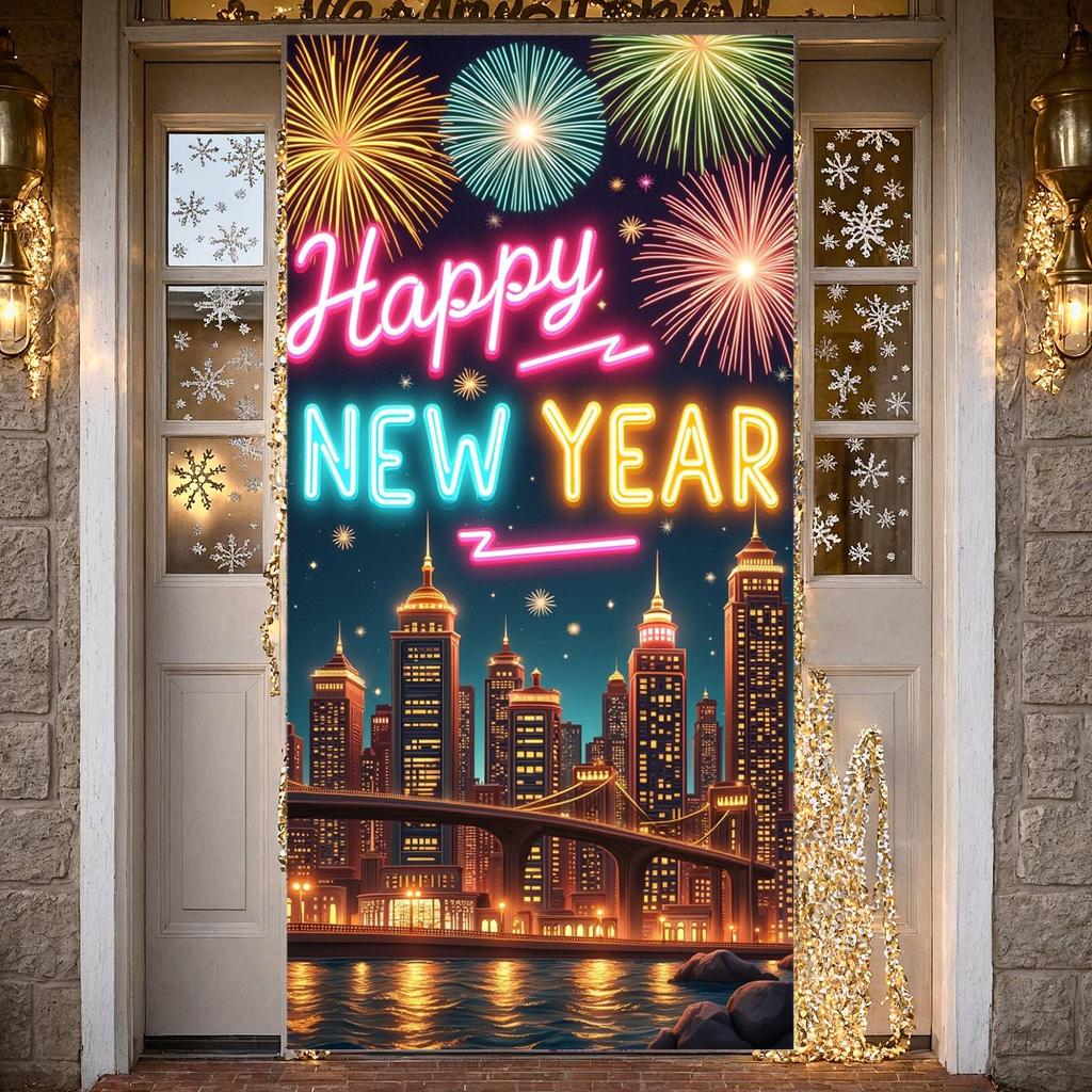 Happy New Year Banner Festive Party Backdrop Night Party Banner Urban Landscape Event Banner For Festive Gathering Outdoor