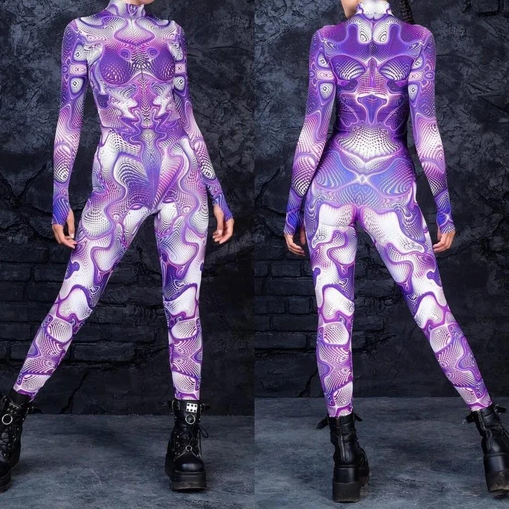 3D Digital Printing Stage Performance Costumes Adults Halloween Events Carnival Theme Party Cosplay Outfit Pretend Game Jumpsuit