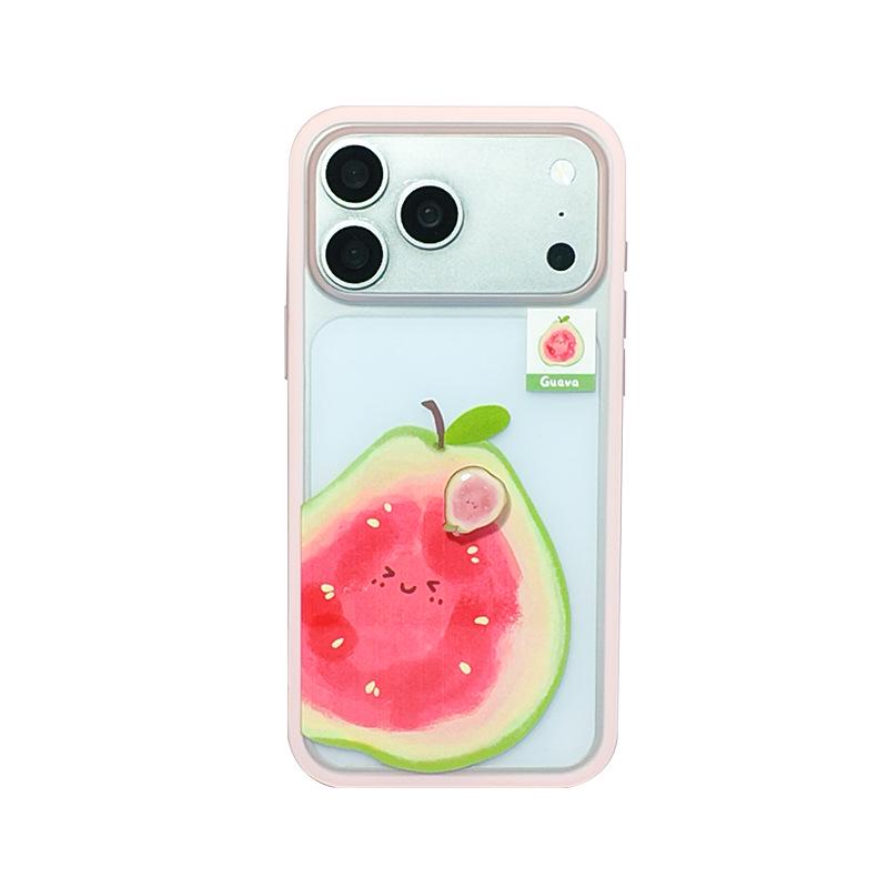 Summer Cartoon Fruit Rotating Phone Case for Apple 17ProMax - Durian & Guava Design