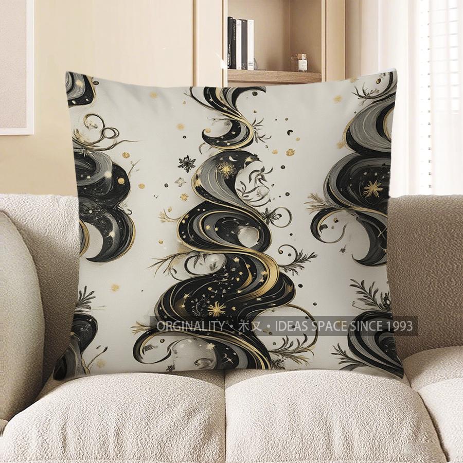 Home Decor Elegant Black Gold Swirls Throw Pillow Cover Pattern Cushion Cover Suitable For Sofa Bedroom Car Pillow Cover