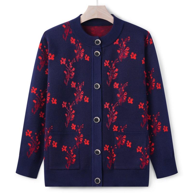 The New Mother's Autumn Sweater Jacket Medium and Old Knitted Sweater Cardigan Top the Elderly Grandma Clothes