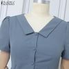 ZANZEA Women Summer Casual V-Neck Short Sleeve Pleated Dress