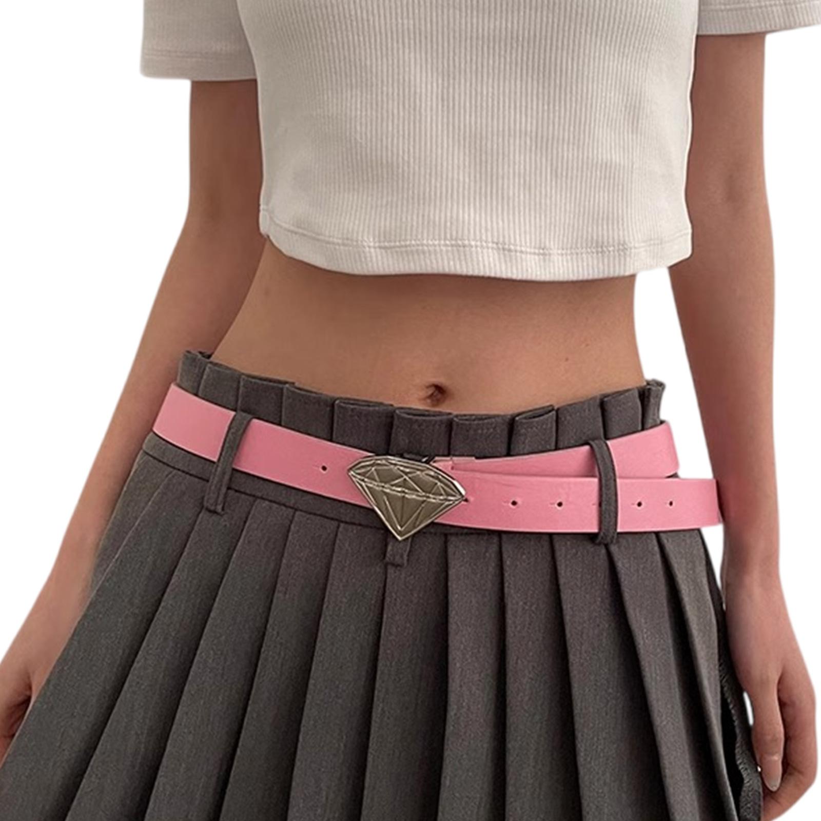 

Привлекательный пояс с пряжкой в форме ромба для взрослых, пояс из искусственной кожи для женщин, пальто, платье, регулируемая длина розовый