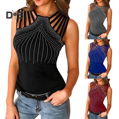 Damenmode Ärmellose Mesh-Tops Spitzeneinsatz V-Ausschnitt T-Shirts Tops Blusen