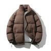 Unisex Solid Color Stand Collar Puffer Jacket Winter Thick Warm Casual Loose Fit Hoodless Down Alternative Coat