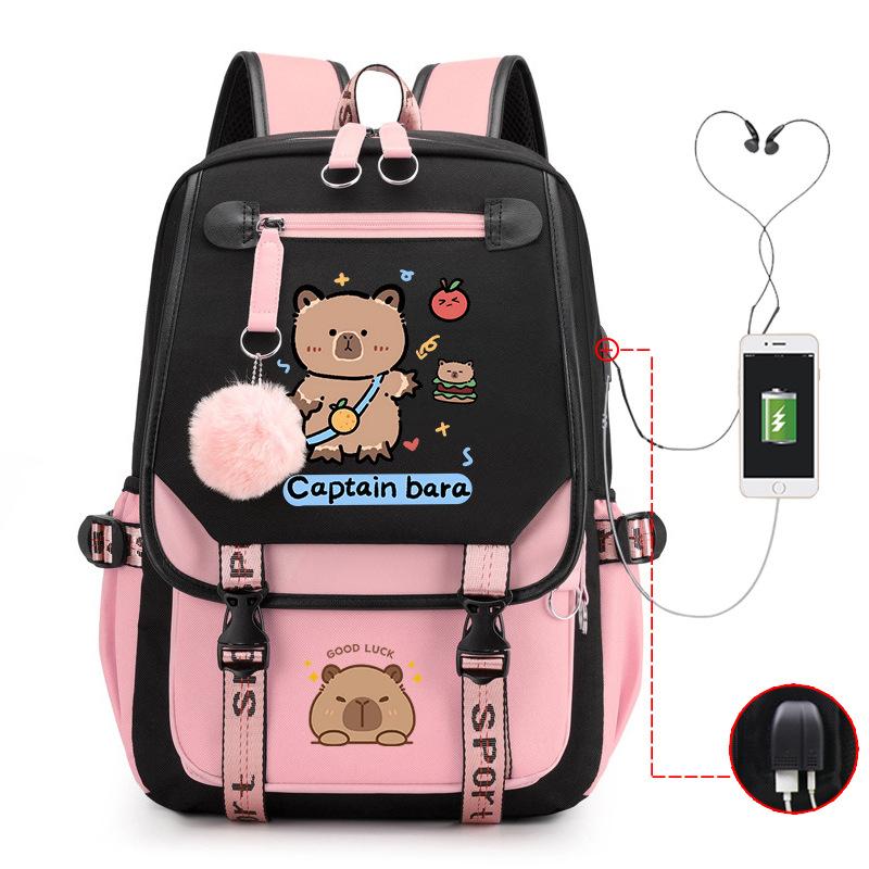 Fashion Trend Kapibara Leisure Burden Reduction Travel Bag Multifunctional Large Capacity USB Student School Bag