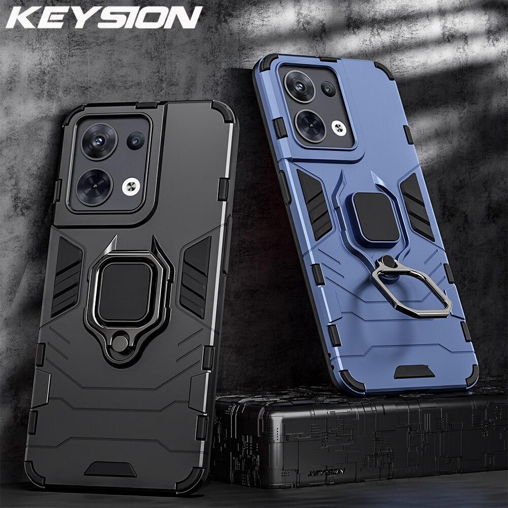 

Противоударный чехол KEYSION для OPPO Reno8 5G 8 Pro 5G, силиконовый + ПК, металлическое кольцо-подставка, задняя крышка для телефона для OPPO Reno 8 Pro + Plus 5G