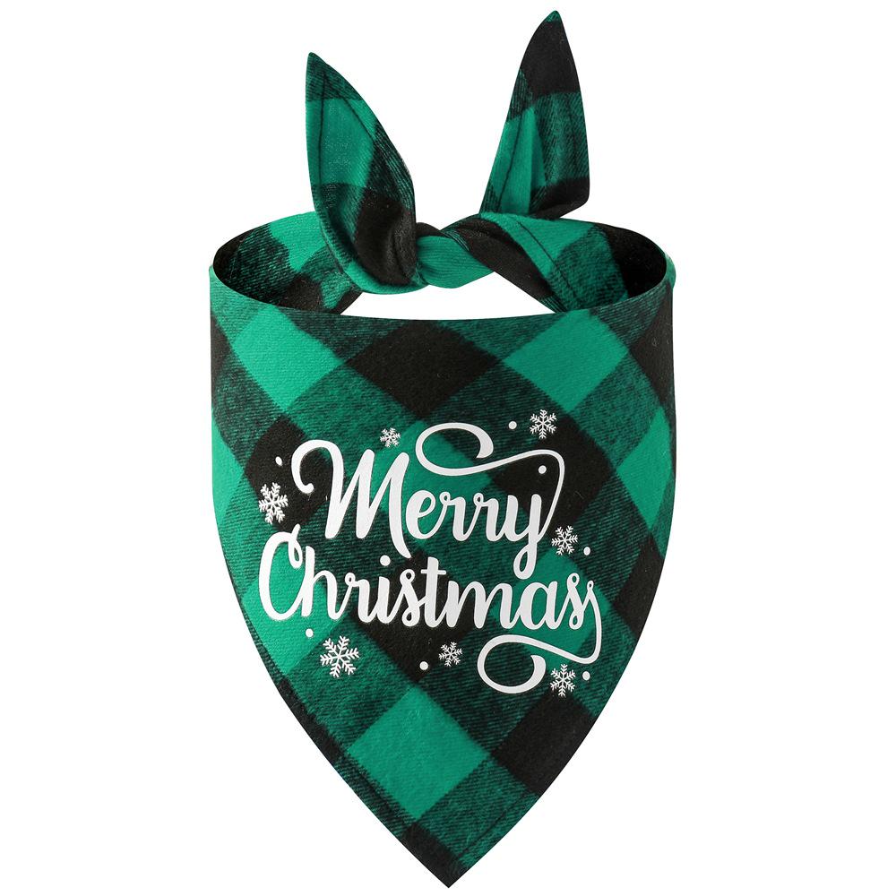Festive Plaid Pet Drool Bib - All-Cotton Red, Black & Green Triangle Scarf
