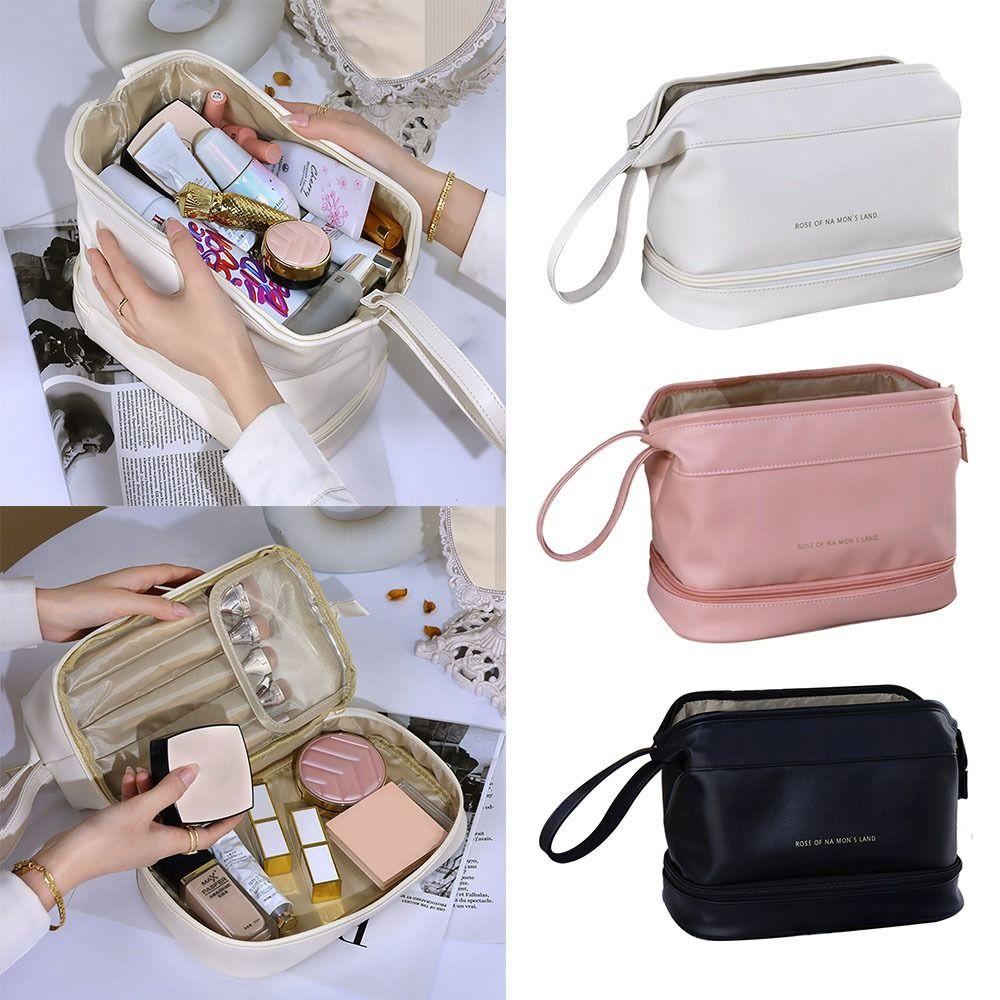 

PU Leather Makeup Bag Double Layer Makeup Pouch Fashion Cosmetic Bag Women