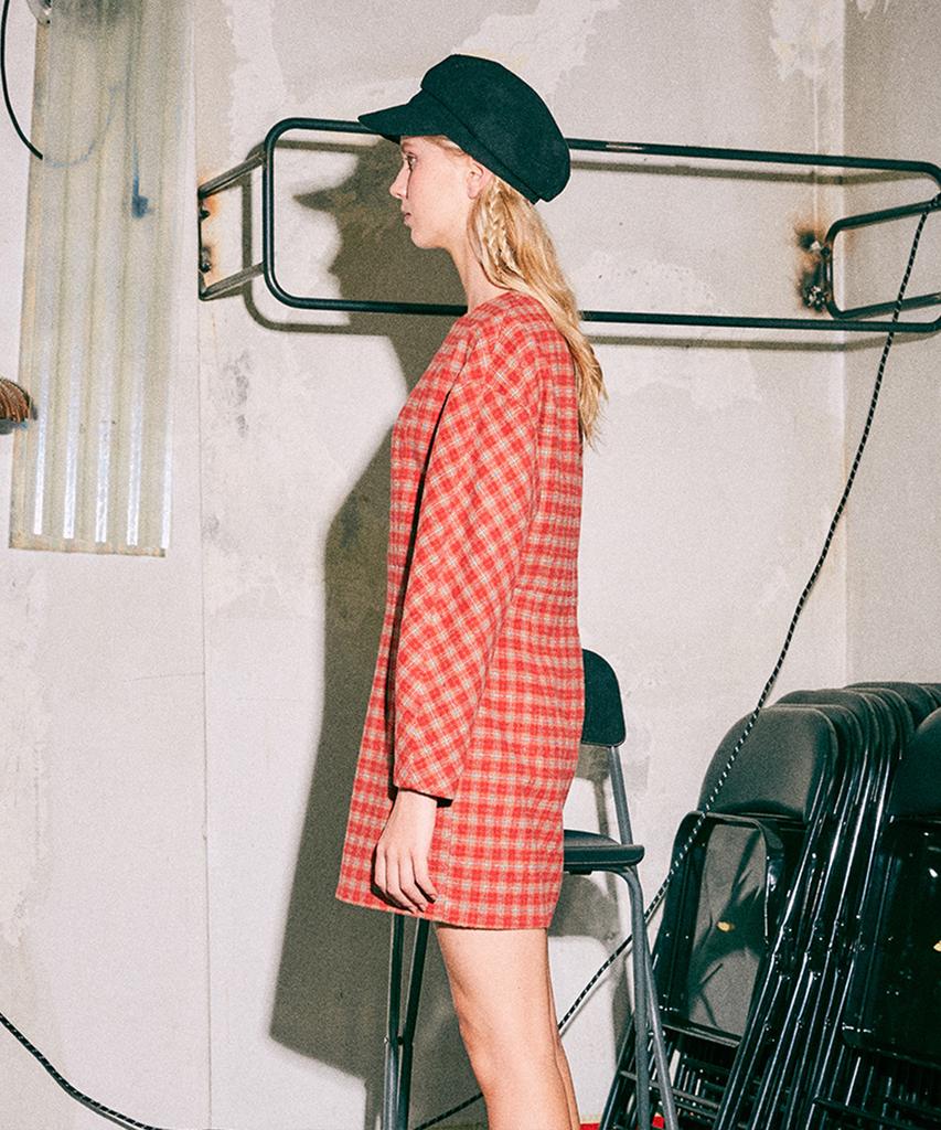 Near And Dear Holiday Check Mini Dress_Red