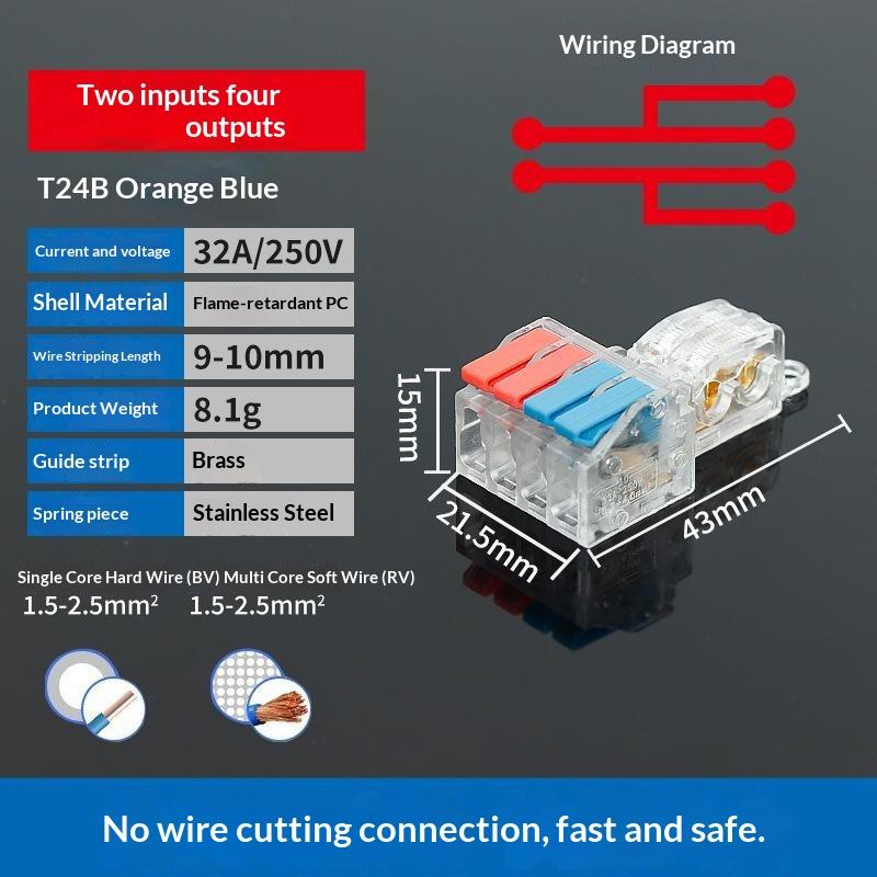 Mini Quick Terminal Block Fast T Type Wire Connector Electric Splice Crimp Non Destructive Without Breaking Cable Insulated Lin