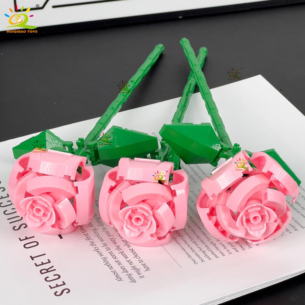 MOC Rose Flower Model Building Blocks DIY Eternal Bouquet Bricks Kits Toy For Children Girl Home Decoration Xmas Gift