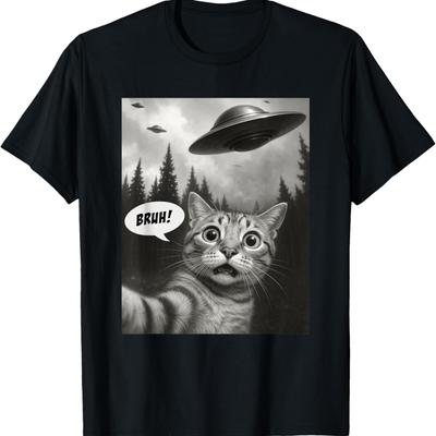 Meme Cat Selfie with UFOs T-Shirt