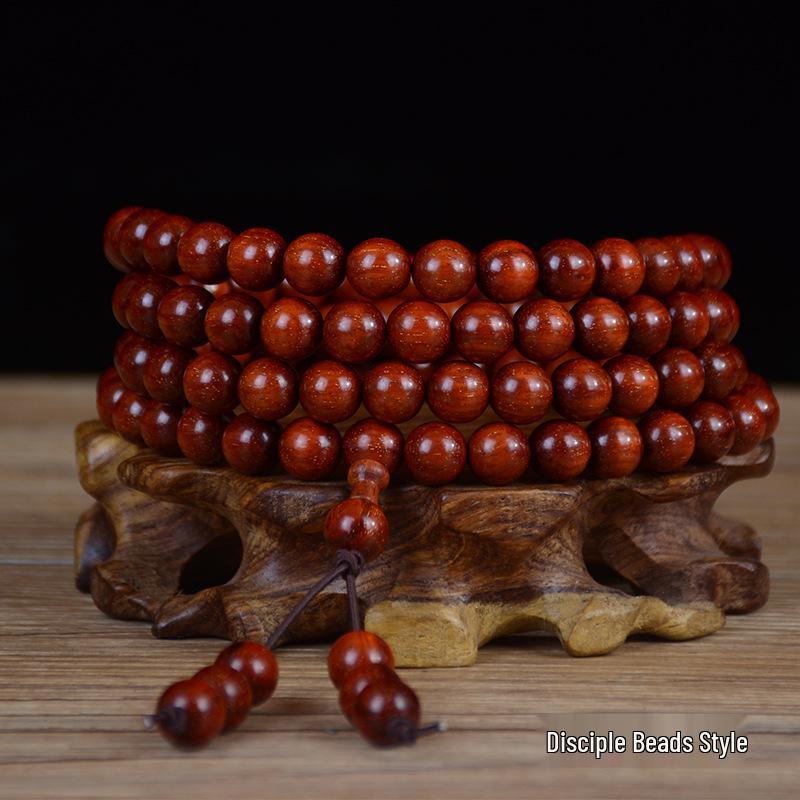 Náramek z korálků zambijského krvavého santalového dřeva a malolistého červeného santalového dřeva ve stylu Zlaté hvězdy