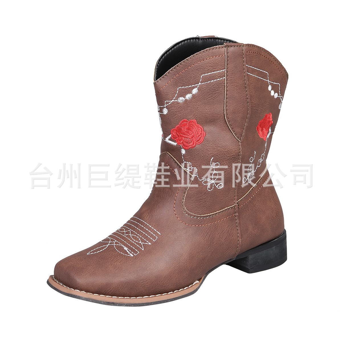 

Juti spot new foreign trade 2021 winter European and American foreign trade large size embroidered rose medium tube knight women s single boots 43 темно-коричневого