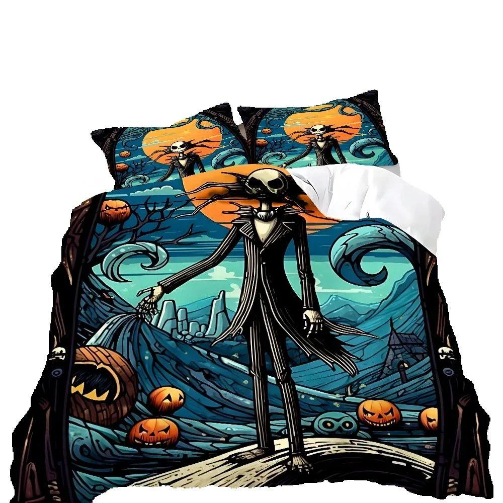 New Nightmare Before Christmas Duvet Cover with Pillow Cover Bed Set Jack and Sally 3D Skull Christmas Bedding Set Bedroom Decor