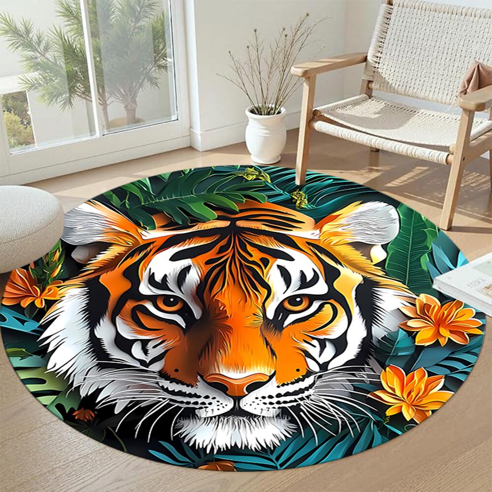Tiger Round Carpet Design for Decorate room Outdoor Study room Balcony Antislip Round Carpet Decorate Offices Perfect Gift for Women Men