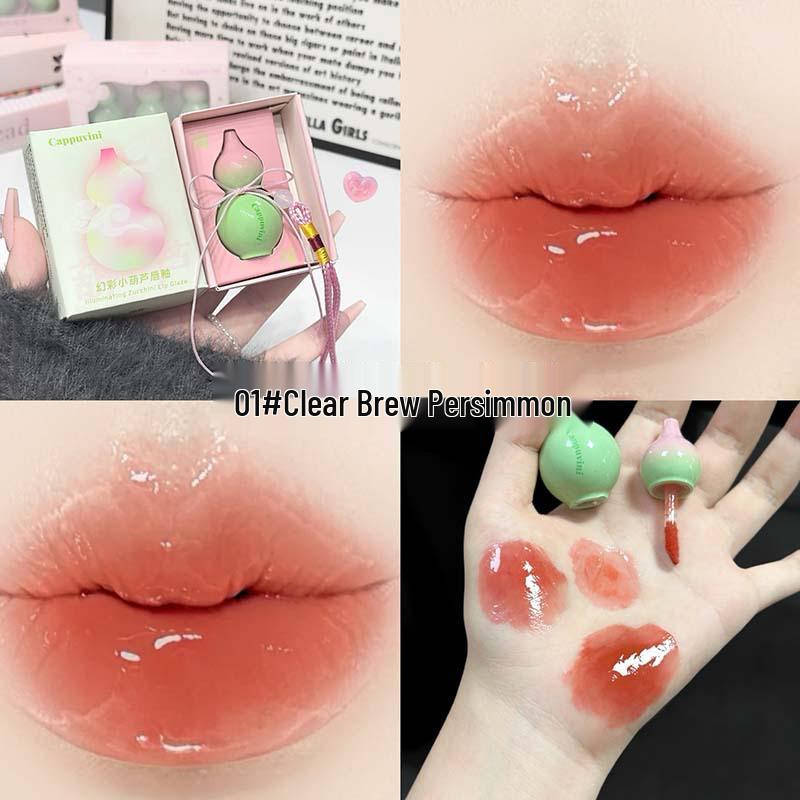 Cappuvini Gourd Lip Glaze Set: Three-Piece Mirror Shine Whitening Lip Gloss.