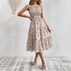 Sommer-Blumenprint ärmelloses Rundhalskleid hohe Taille und dünnes Design Europäisches und Amerikanisches bedrucktes Kleid