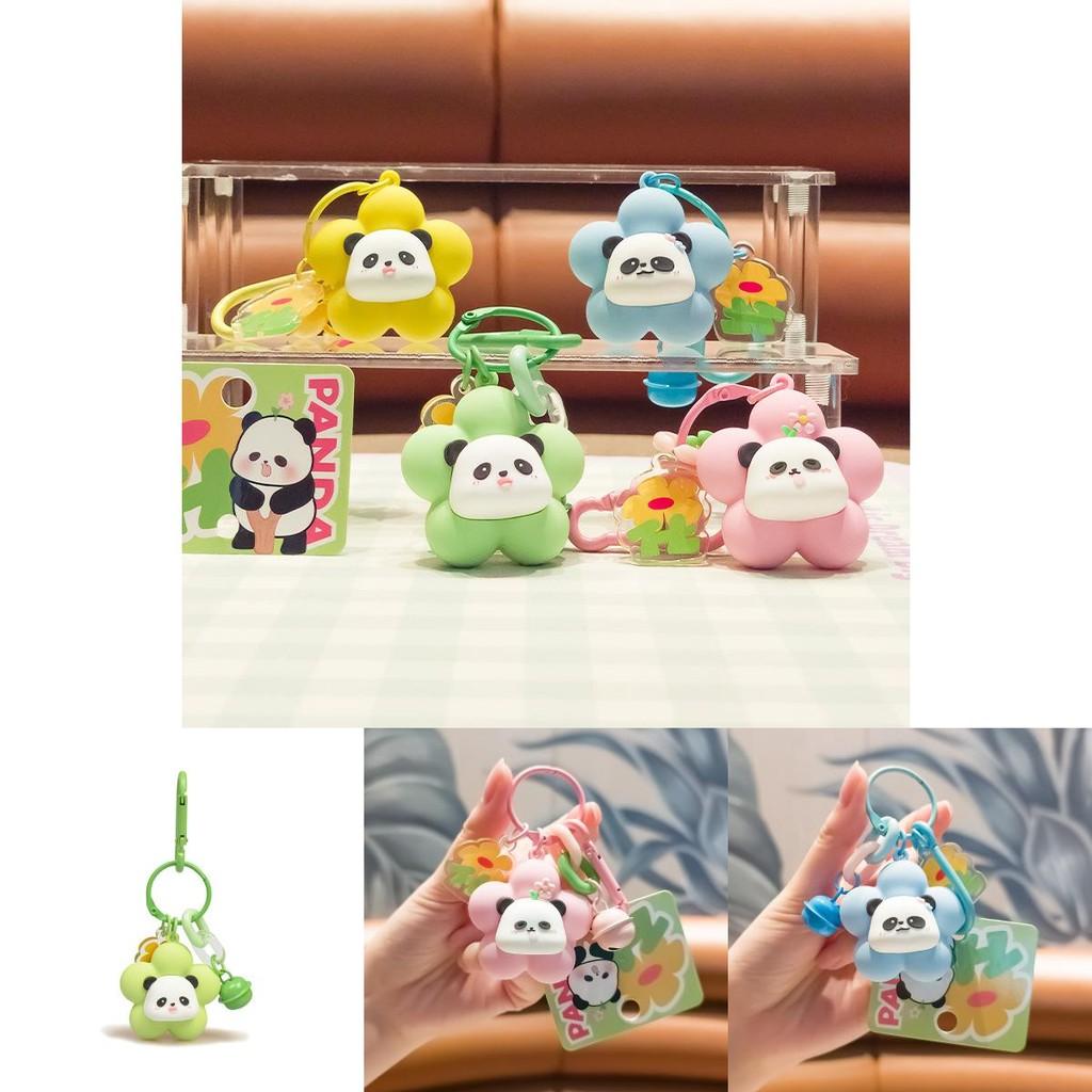 Cute Flower Panda Keychain Pendant Charming Pvc Keyring For Car And Bag Accessories