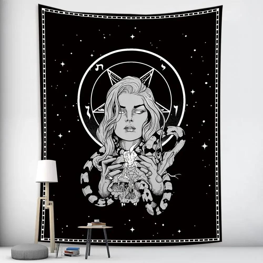 Goddess Hecate Tarot Divination Home Decor Witchcraft Tapestry Mandala Wall Decor Hippie Boho Moon Phase Tapestry Sofa Blanket