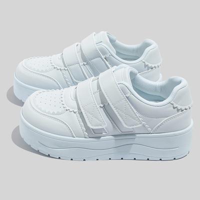 Einfarbig Klettverschluss dicke Sohle 22 Frühling neu runde Spitze niedriger Schaft dicke Sohle lässige Board-Schuhe