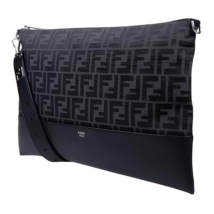 Fendi Letter Print Patchwork Leather Clutch Small Men Clutch Black 7N0144-ARK1-F1IKJ