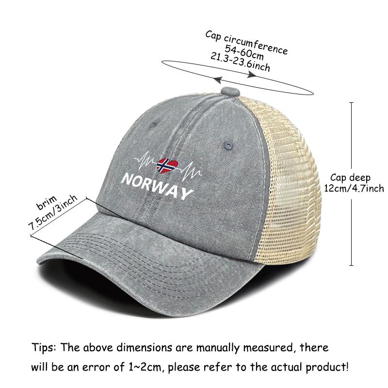 NORWAY Flags Print Snapback Mesh Cap Caps For Man Washed Retro Distressed Adjustable Baseball Hat Ideal Choice For Casual Wear