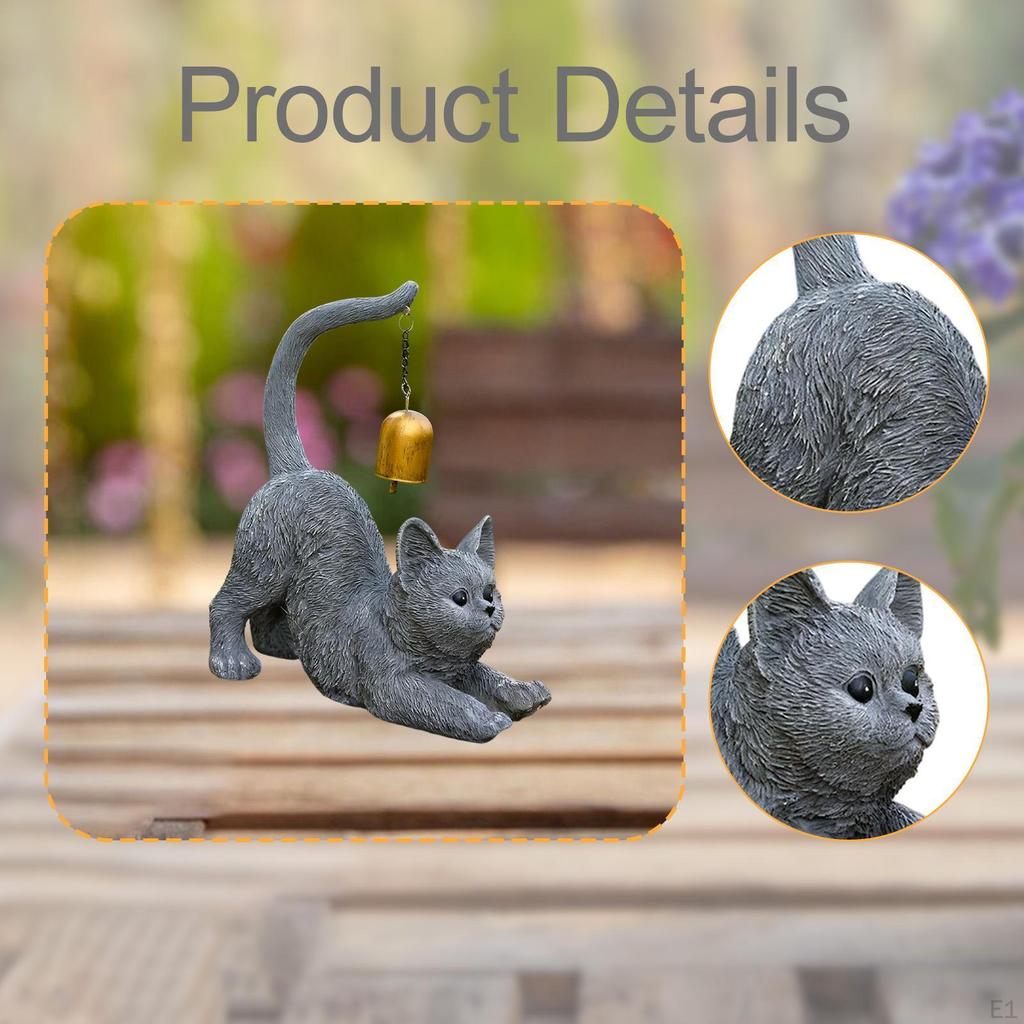 Katzenstatue Tierische Skulptur mit Glocke Einzigartige Kätzchenfigur Windspiel für Hof Innen Außen