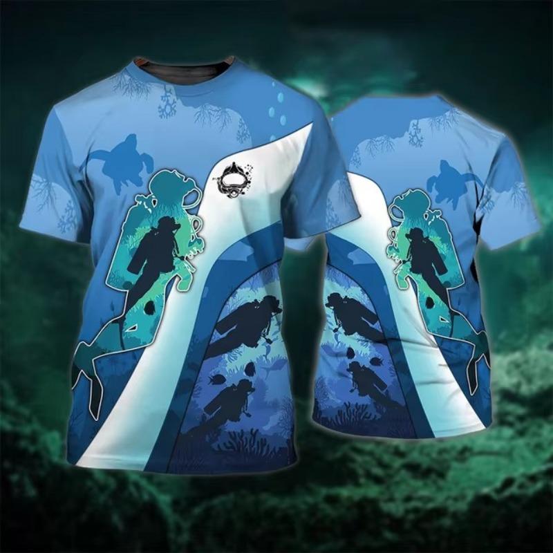 3D Diving Print Men's Novelty Short Sleeve Crew Neck T-shirt, Summer Outdoor