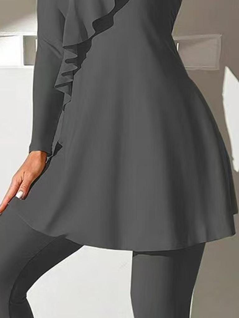Plus Size Conservative Burkini: Long Sleeve, Swim Skirt & Long Shorts Set