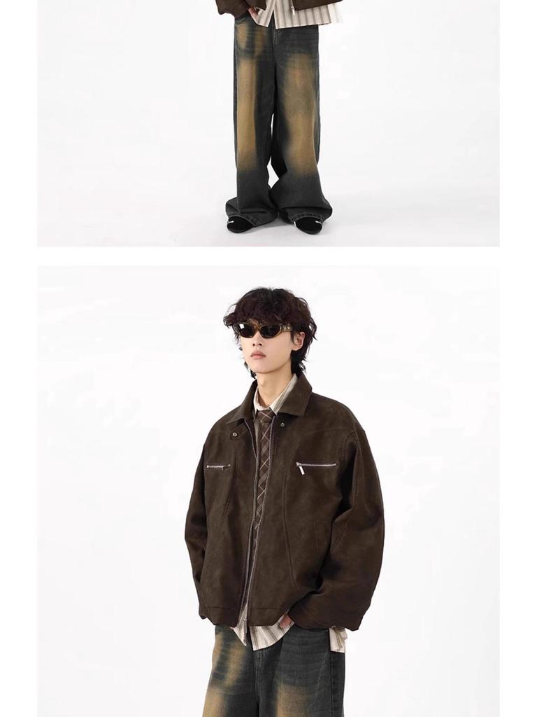 Men's Vintage Washed PU Leather Motorcycle Jacket - Loose Fit, High-End Vibe, Spring/Autumn