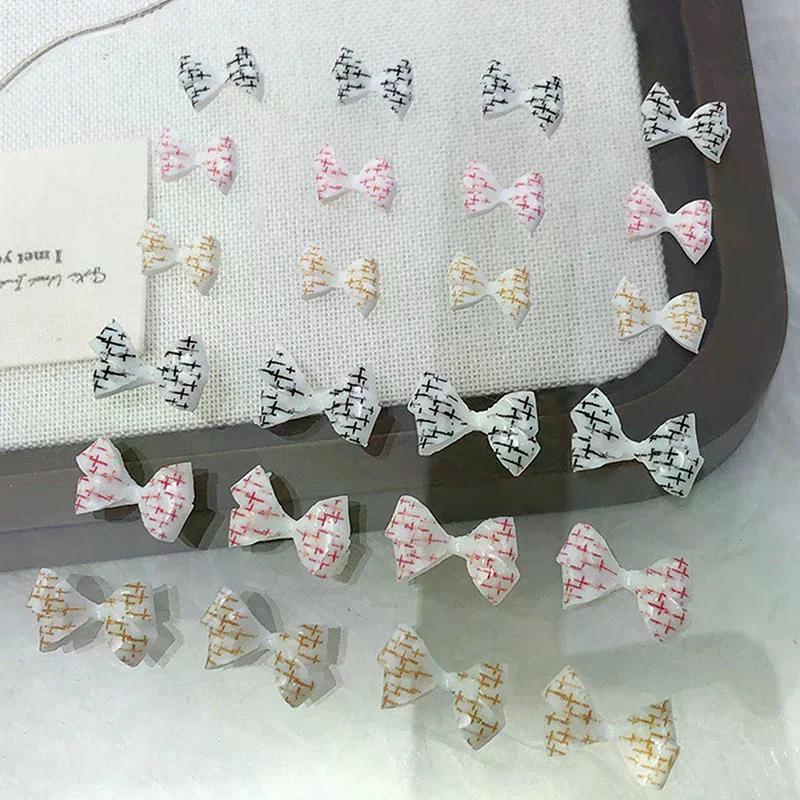 20Pcs Checkered Bows Resin Nail Charms Plaid Bows Ties Nail Art Decorations DIY Nail Designs