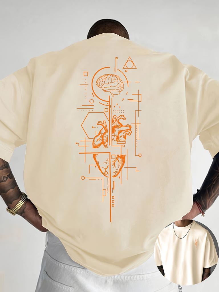 2026 New Creative Front and Rear Printed Pattern Round Neck Tshirt Pure Cotton Summer Trendy Fashion Short Sleeve Casual Top