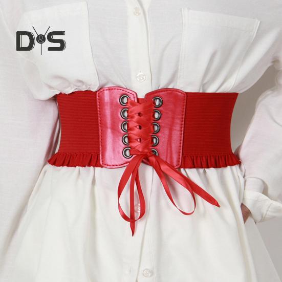 Corset Waist Belt for Women Lace Up Tied Waspie Elastic Wide Belt for Dresses Halloween Pirate Costume Accessory