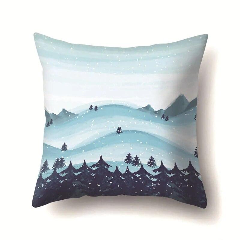 45x45cm Cartoon Fawn Snow Scene Pillow Cover Living Room Sofa Office Seat Car Waist Cushion   Home Decoration