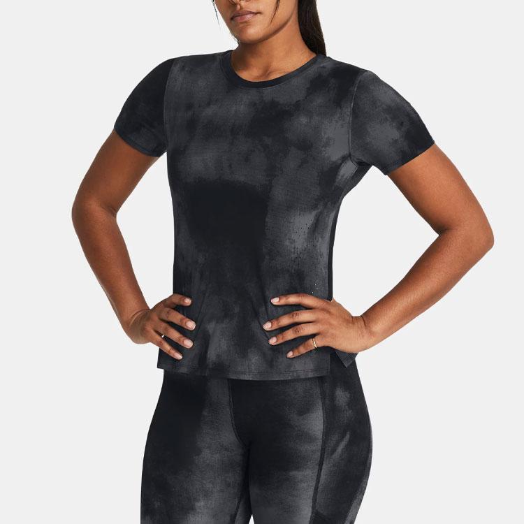 Under Armour Retro Logo Tie-Dye Comfortable Printed Crew Neck T-Shirt Women Tops Black 1383365-001